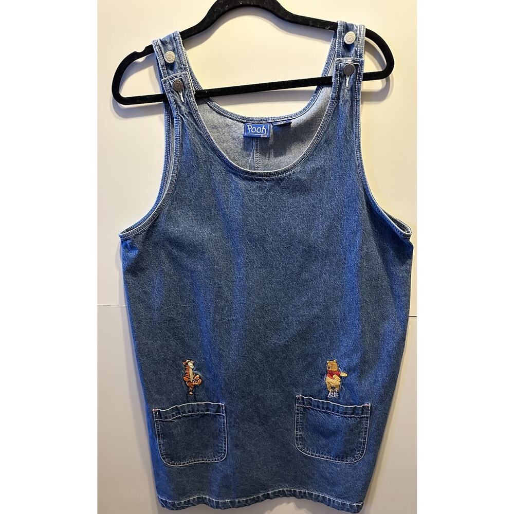 VTG Winnie the Pooh Dress Disney Tigger Embroidered Jumper LARGE Denim New